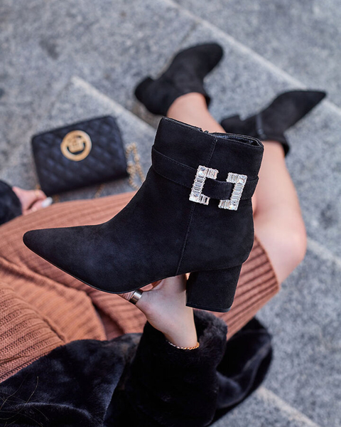 Royalfashion Czarne botki damskie na niskim słupku Masemart