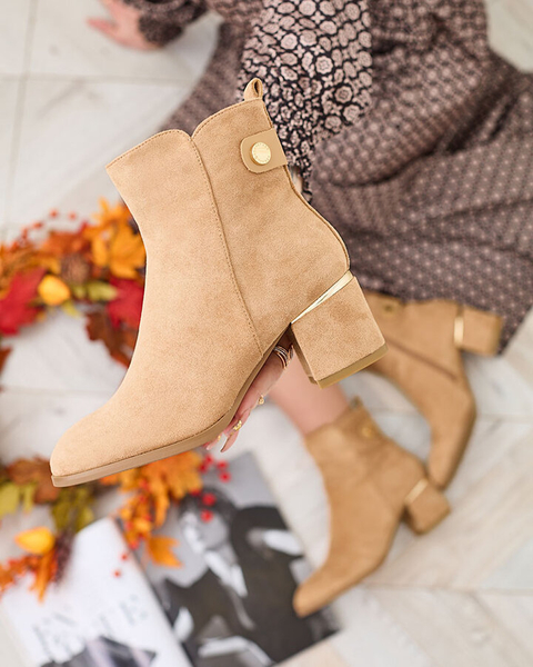 Royalfashion Botki damskie na niskim słupku w kolorze jasnobrązowym Dogdas