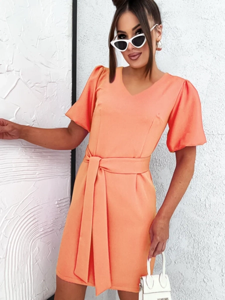 Royalfashion Damska sukienka mini z bufiastymi rękawami i dekoltem V