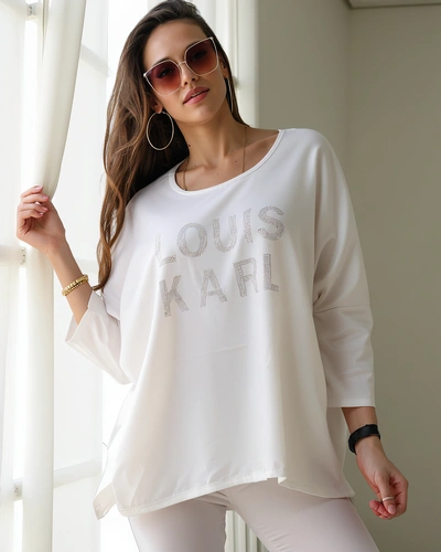 Royalfashion Wiskozowa damska bluzka z napisami z cyrkonii