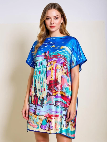 Sukienka pareo Demetria Royalfashion – wielokolorowa, uniwersalna, do kolana