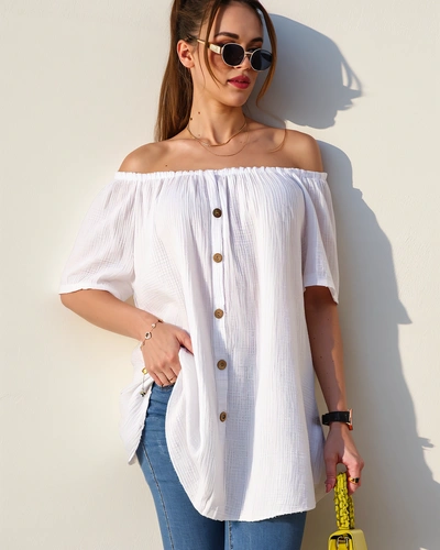 Royalfashion Bawełniana bluzka damska a'la hiszpanka z ozdobnymi guzikami