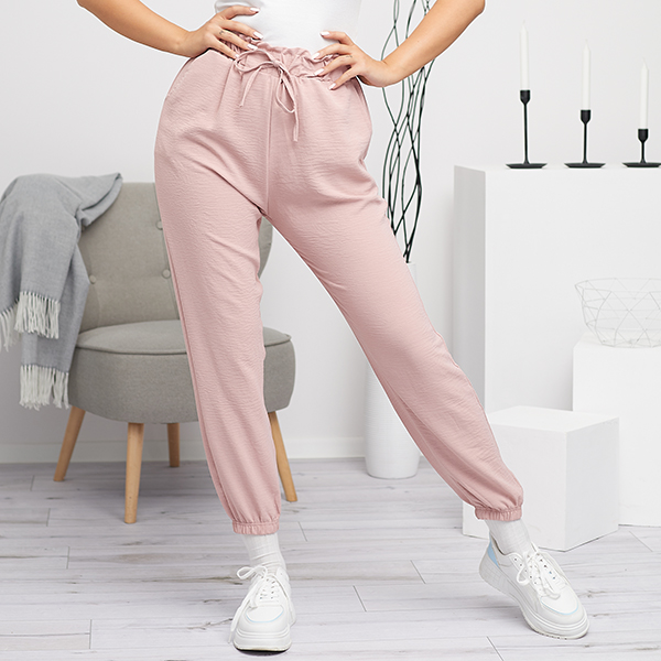 Royalfashion Materiałowe damskie spodnie w kolorze różowym PLUS SIZE
