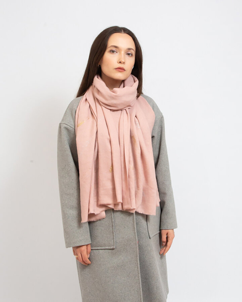 Royalfashion Różowy damski cienki szalik z brokatem