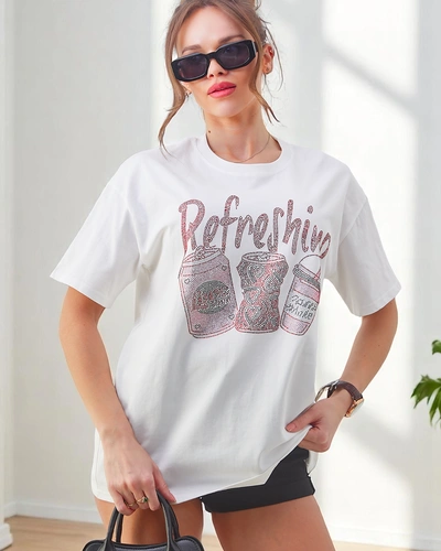 Royalfashion Bawełniany damski t-shirt z nadrukiem z cyrkonii