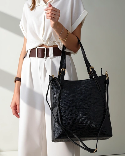 Royalfashion Damska lakierowana duża torebka z tłoczeniem