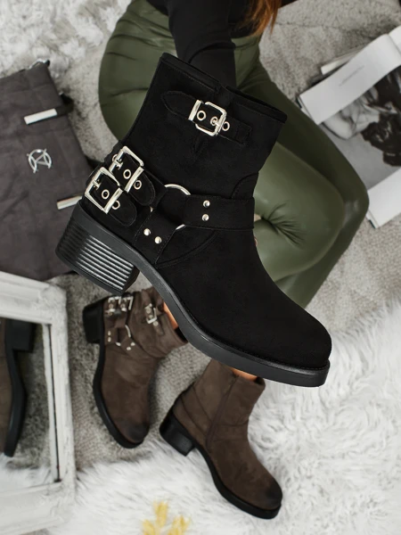 Botki damskie eko zamszowe z klamerkami Valtos