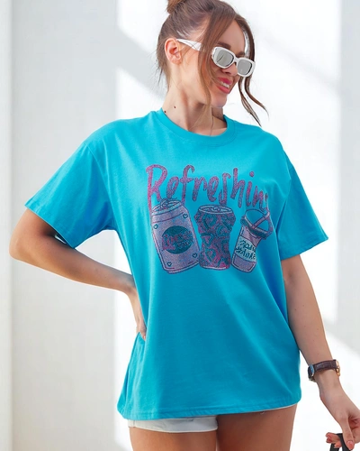 Royalfashion Bawełniany damski t-shirt z nadrukiem z cyrkonii