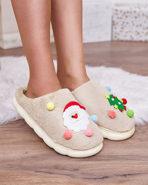 Royalfashion Świąteczne damskie kapcie w kolorze jasnobrązowym Fertemse