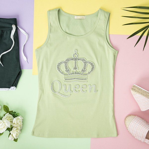 Royalfashion Zielony damski top z cyrkoniami