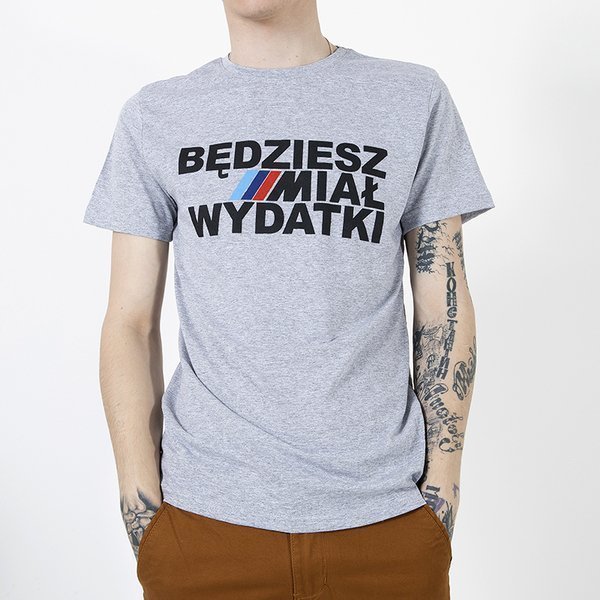 Royalfashion Szara bawełniana koszulka męska z printem