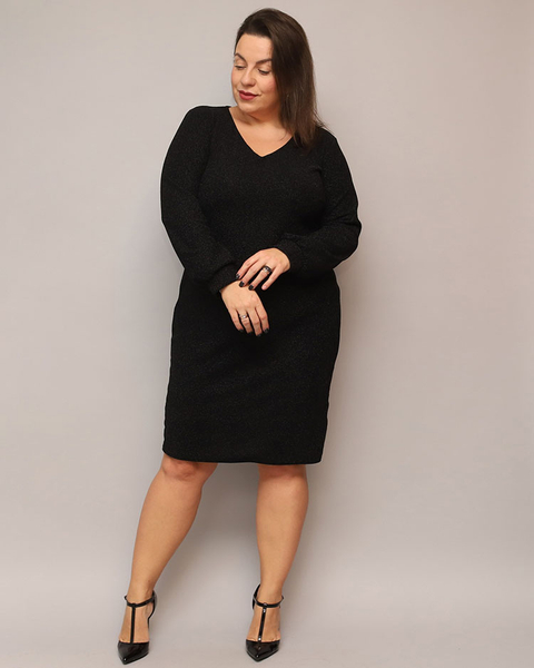 Royalfashion Błyszcząca sukienka damska przed kolano w kolorze czarnym PLUS SIZE