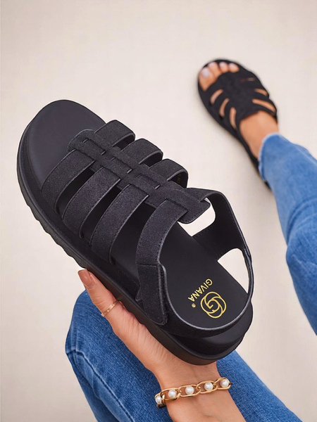 Sandały damskie Heraclea Royalfashion na platformie czarne z ekoskóry