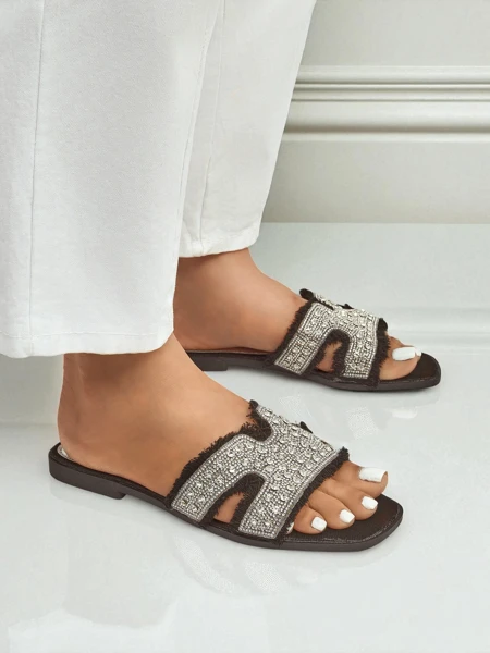 Royalfashion Klapki damskie z cyrkoniami CrystalEase