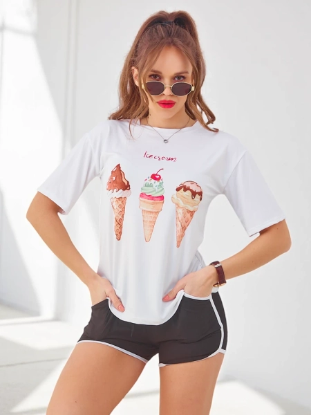 Royalfashion Damski komplet sportowy z t-shirtem i krótkimi spodenkami Ice Cream