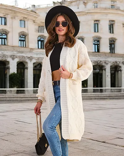 Royalfashion Dzianinowy damski sweter typu narzutka