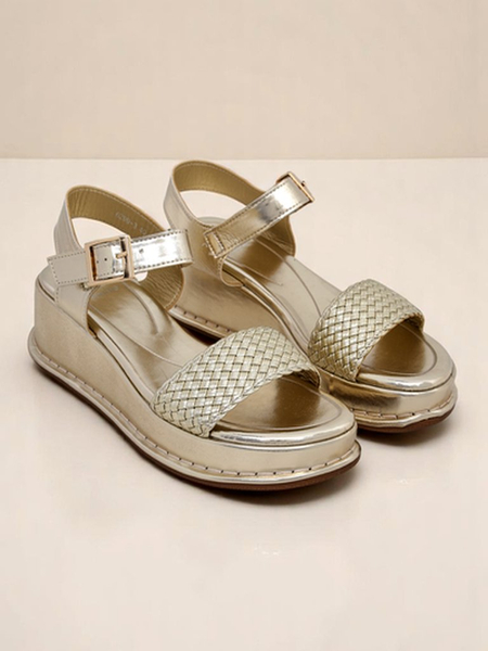 Royalfashion Damskie sandały na koturnie z plecionym paseczkiem Fiolle