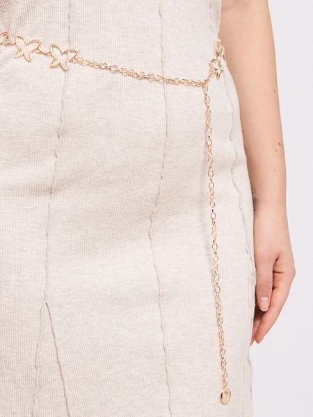 Pasek metalowy damski Aurelia Motyl z eleganckim łańcuszkiem – 115 cm