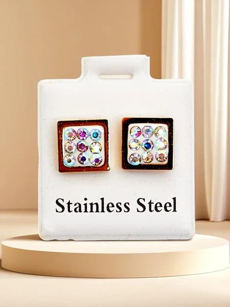 Royalfashion Kwadratowe kolczyki damskie z cyrkoniami