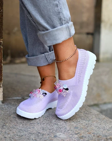 Royalfashion Fioletowe damskie materiałowe półbuty z kryształkami Fezens