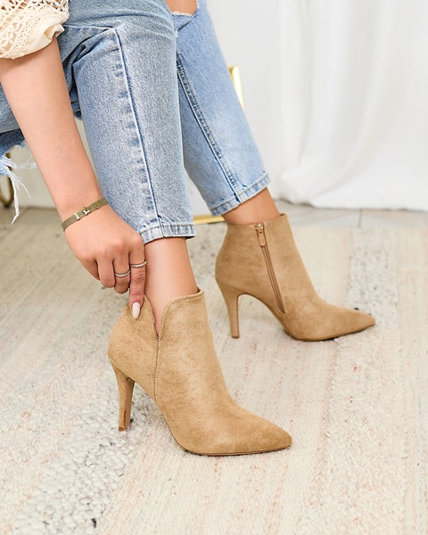 Royalfashion Jasnobrązowe damskie botki na szpilce Amalenika