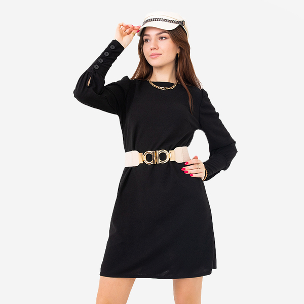 Royalfashion Beżowy elastyczny pasek z ozdobną złotą klamrą