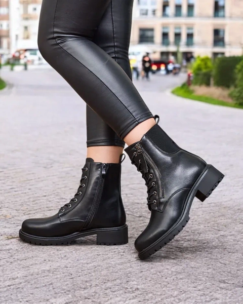 Royalfashion Czarne eko skórzane damskie botki workery Gaddaxa