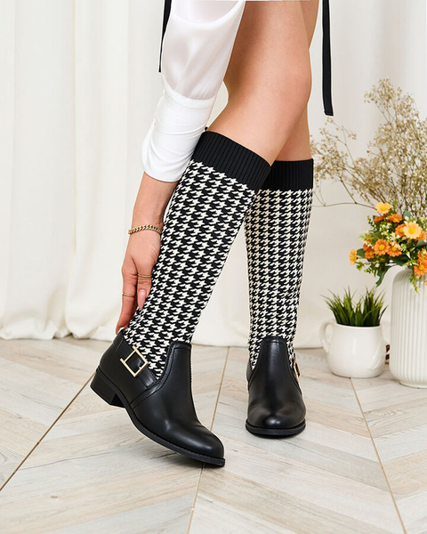 Royalfashion Czarne wysokie botki damskie we wzór w pepitkę Aledive