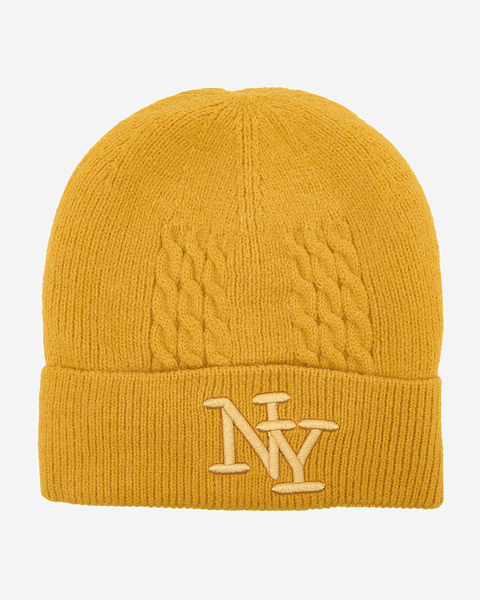 Royalfashion Musztardowa ocieplana damska czapka