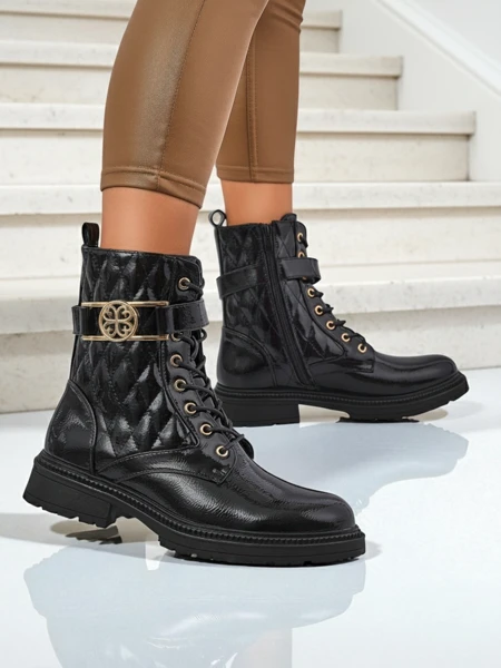 Pikowane botki damskie z ekologicznej skóry lakierowanej Opal Verge