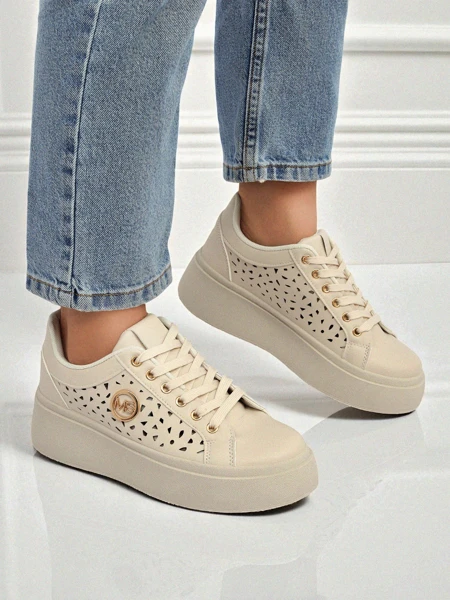 Damskie Sneakersy Ecru na platformie Boreas Royalfashion skóra ekologiczna