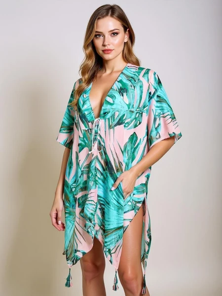 Pareo Cleandra - Wielokolorowa sukienka plażowa Royalfashion, dekolt V