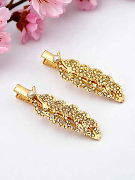 Royalfashion Spinka do włosów z cyrkoniami w kształcie listka Crystal Leaf