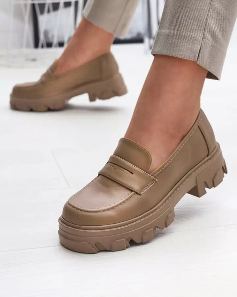 Royalfashion Damskie jasnobrązowe mokasyny na masywnej podeszwie Desika