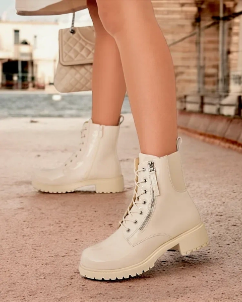 Royalfashion Beżowe eko skórzane damskie botki workery Gaddaxa