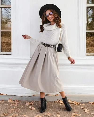 Royalfashion Bawełniana damska spódnica midi a'la sztruksowa