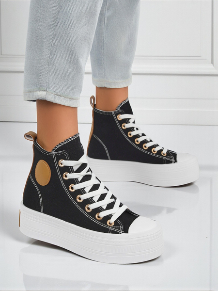 Damskie trampki Callisto Nero na platformie, tkanina, czarne, lato/jesień