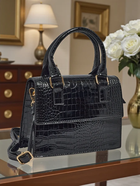 Lakierowana Mała damska torebka z eko skóry Veluna