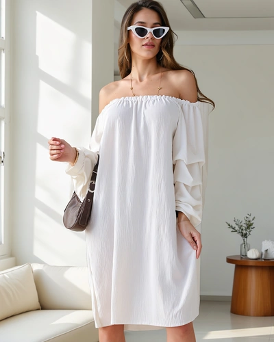 Royalfashion Gładka damska sukienka a'la hiszpanka z falbankami