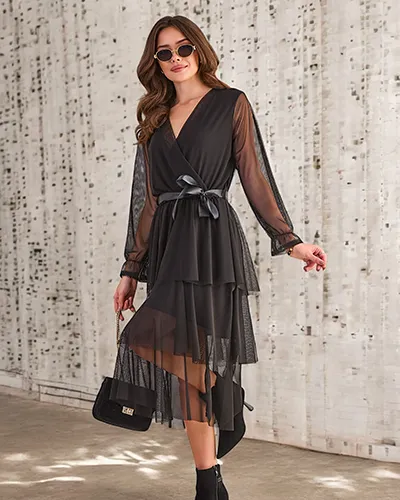 Royalfashion Damska długa sukienka z falbankami