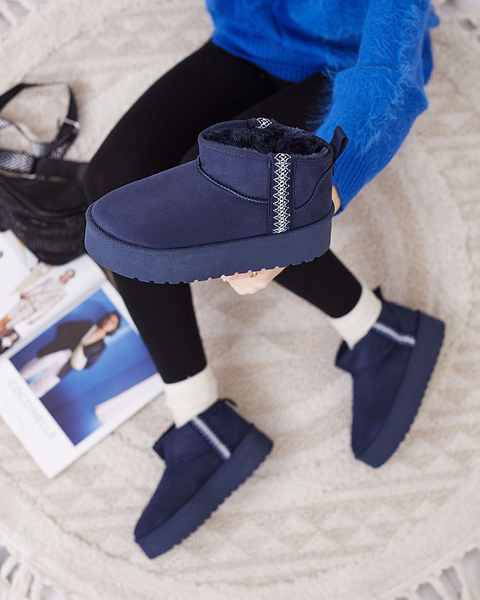 Royalfashion Granatowe krótkie damskie buty a'la śniegowce z ozdobą Terita
