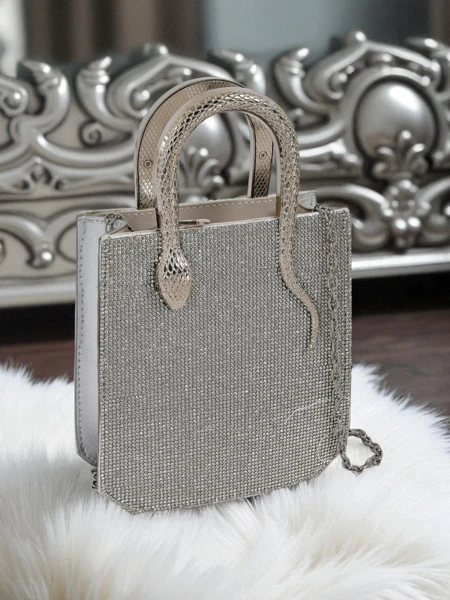 Royalfashion Kopertowa torebka damska z cyrkoniami i rączkami węża Snake Glam