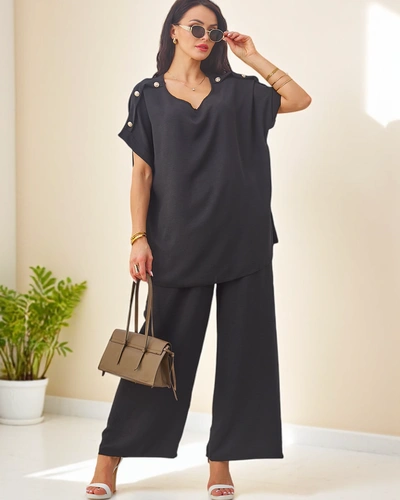 Royalfashion Жіночий бавовняний комплект з короткими рукавами та широкими штанами