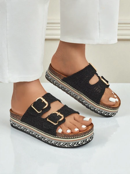 Royalfashion Жіночі босоніжки на платформі з пряжками CorkStyle