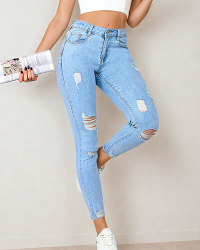 Royalfashion Jeansy damskie typu rurki z przetarciami