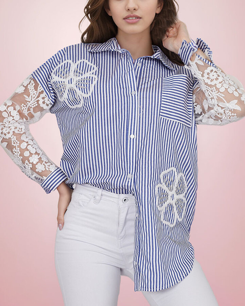 Royalfashion Koszula damska w paski z koronką