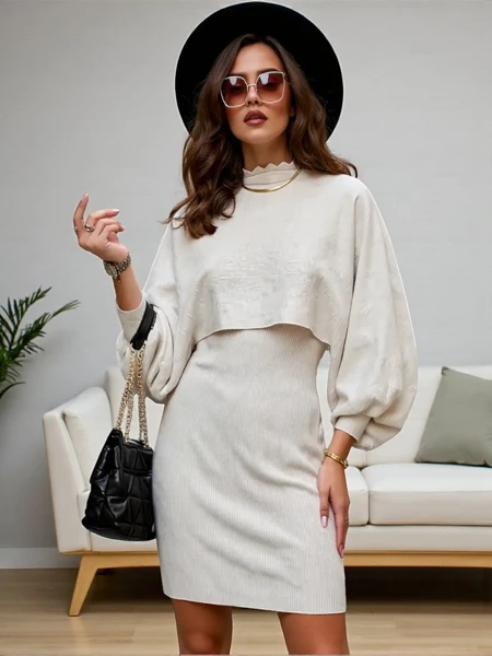 Royalfashion Komplet damski ze swetrem i sukienką