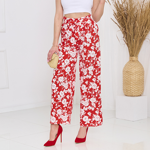 Royalfashion Damskie czerwone kwiatowe spodnie typu palazzo