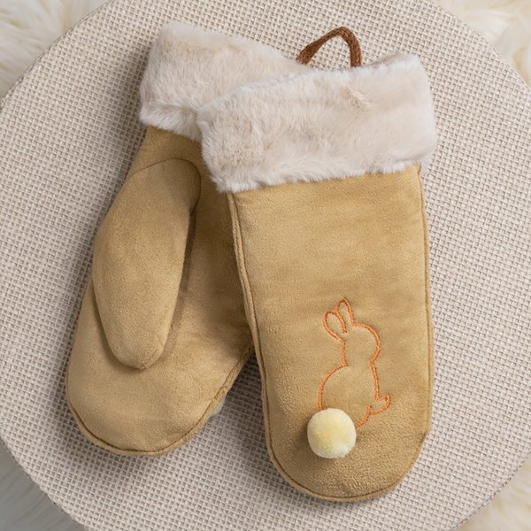 Коричневі дитячі рукавички на нитці з одним пальцем - Рукавиці