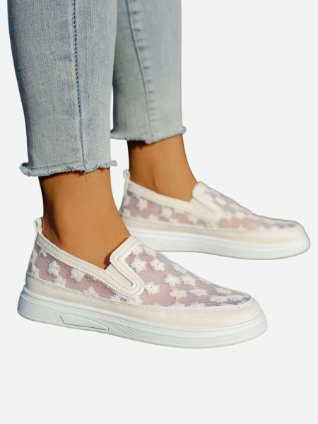 Royalfashion Damskie mokasyny z siateczki z kwiatuszkami Emzos